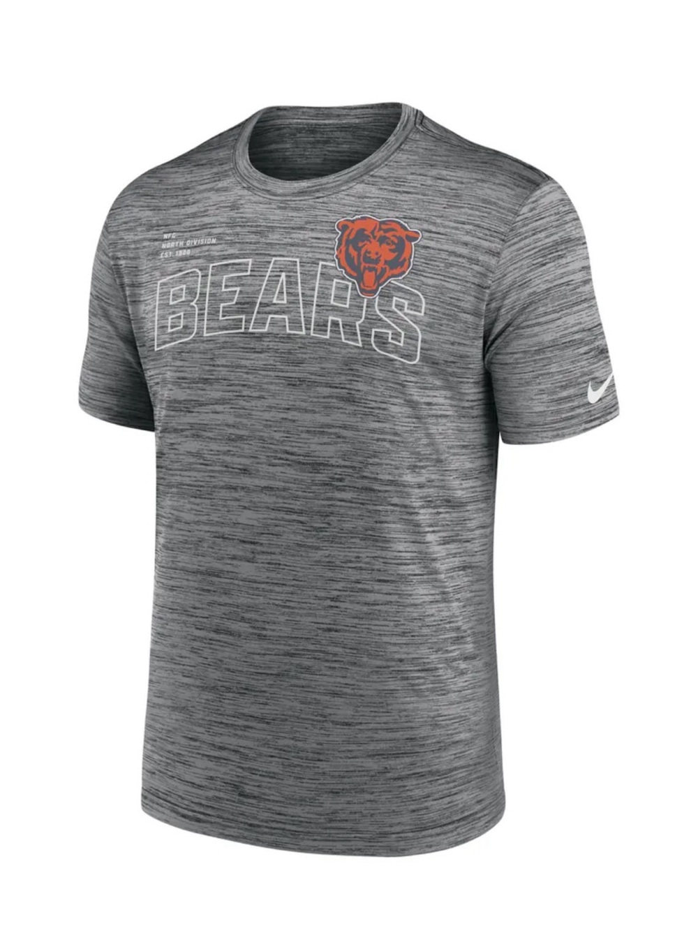 Nike Gray Heather Chicago Bears Logo Tee with Orange Accent